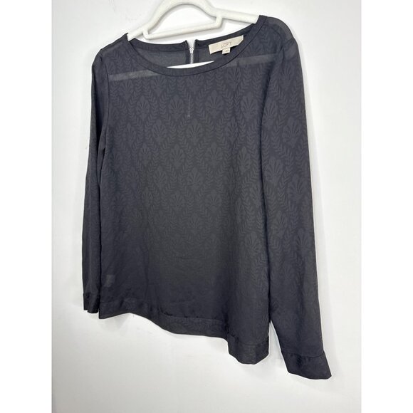 Loft Top Womens Black Long Sleeve Blouse Leaf Pattern Sheer Size S Romantic - Picture 4 of 13